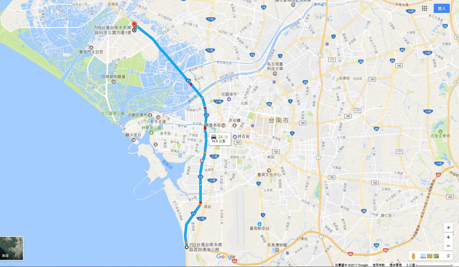 Google地圖行經國道1號路線導航